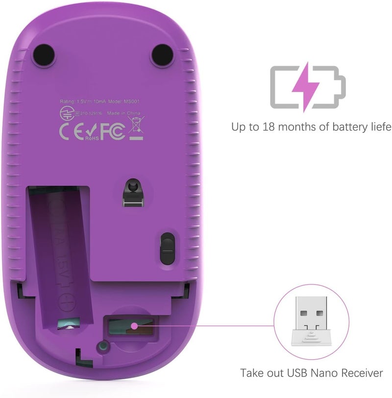 Unipows Wireless Mouse - 2.4G Slim Portable Computer Mouse with Nano Receiver, Less Noise Mobile Optical Mice for Notebook, PC, Laptop, Computer, Mac (Gradient Purple) - Image 4
